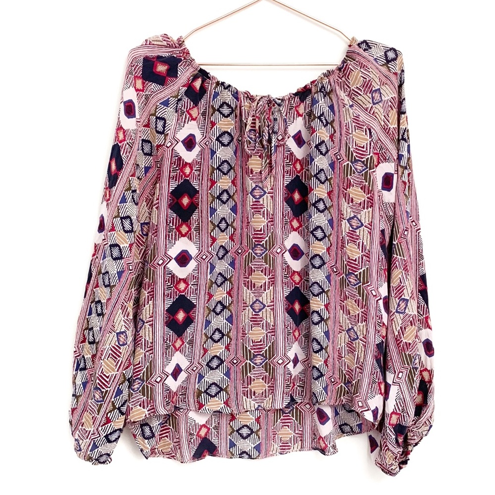 Parker Silk Bohemian Pattered Peasant Blouse